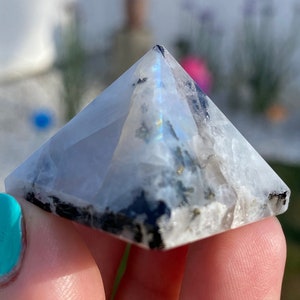 1" Mini Rainbow Moonstone Pyramid | Polished Moonstone Pyramid | Shop Metaphysical Crystals for Meditation, Crystal Grids, Education, Art