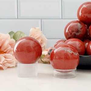 Red Jasper Crystal Sphere | 40mm Brecciated Red Jasper Crystal Ball | Jasper Orb | Red Jasper Sphere for Altar, Divination, Meditation