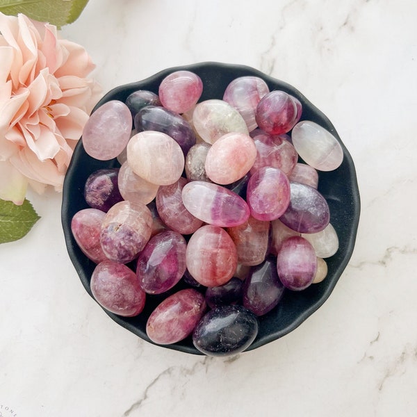 Purple Fluorite Tumbled Stones | Polished Purple, Pink, Clear, Fluorite Crystal  | Shop Metaphysical Crystals for Crown & Third Eye Chakra