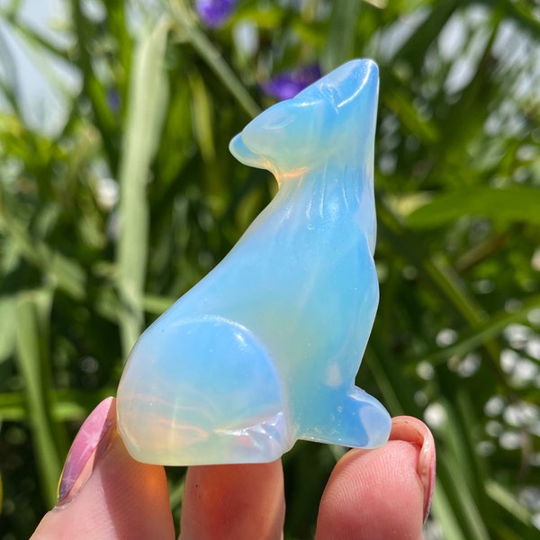 Opalite Wolf | Crystal Animal Totem | Gemstone Opalite Pocket Wolf | Carved Wolf Spirit Animal | Familiar | Wolf Totem Energy