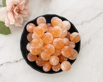 Orange Selenite Stone, Orange Selenite Crystal Sphere, Peach Selenite, Shop Metaphysical Crystals for Sacral Chakra, Crystal Charging