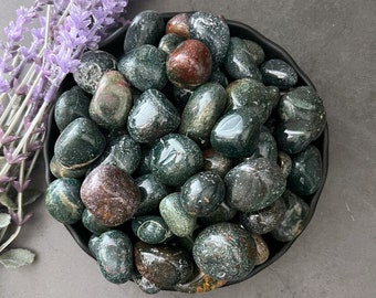 Bloodstone Tumbled Stones | Polished Bloodstone Gemstones | Heliotrope Crystal | Shop Metaphysical Crystals for Heart & Root Chakras