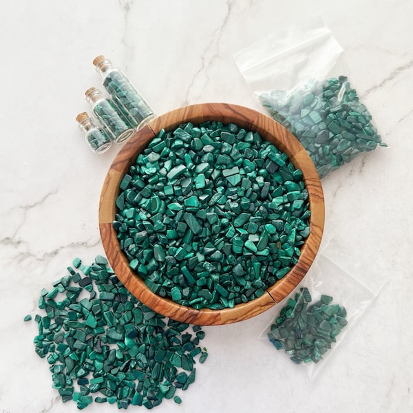 Malachite Crystal Chips | Mini Green Natural Malachite Roller Ball Crystal Gemstone Chips for Orgone, Candles, Crafts, Jewelry, Spells, Art