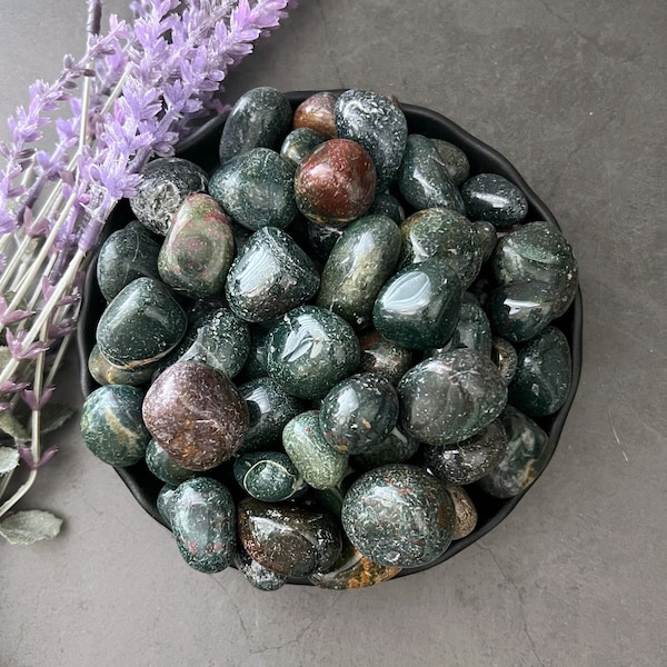 Bloodstone Tumbled Stones | Polished Bloodstone Gemstones | Heliotrope Crystal | Shop Metaphysical Crystals for Heart & Root Chakras