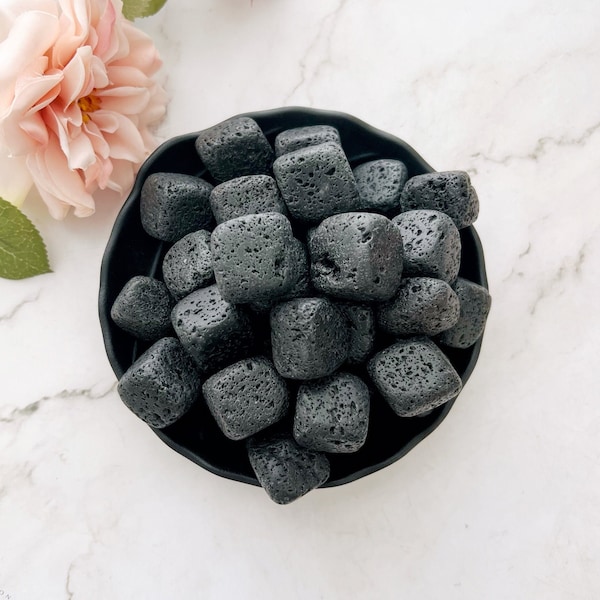 Lava Rock Tumbled Stones | Polished Black Lava Basalt Tumbled Gemstone Rocks | Shop Metaphysical Crystals for Root Chakra