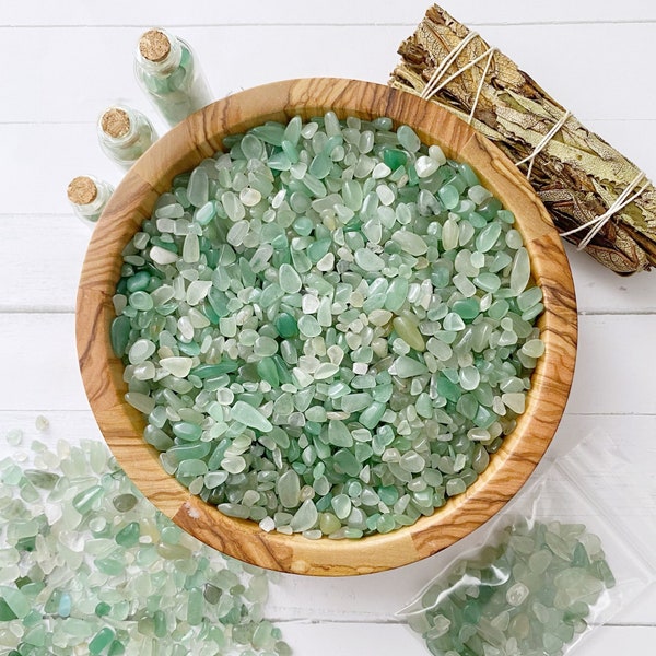 Green Aventurine Crystal Chips | Mini Green Aventurine Roller Ball Crystal Gemstone Chips for Orgone, Candles, Crafts, Jewelry, Spells, Art