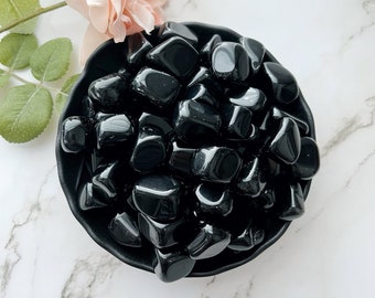 Black Obsidian Tumbled Stones | Polished Obsidian Crystal | Shop Metaphysical Crystals for Root Chakra