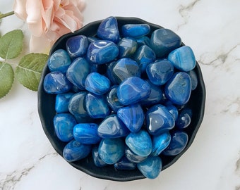 Blue Agate Tumbled Stones | PolishedBlue Agate Crystal (Dyed) | Shop Metaphysical Crystals for Third Eye, Throat Chakras