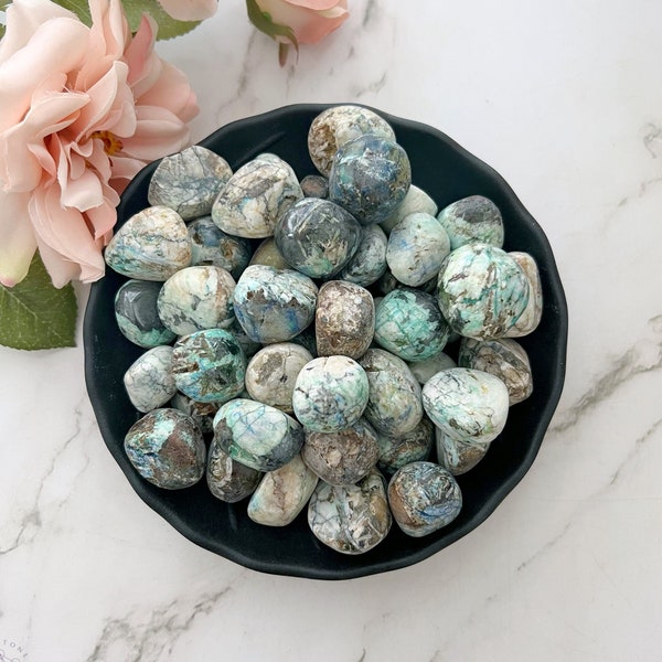 Azurite Malachite Tumbled Stones | Polished Azurite Malachite Crystal Gemstones | Shop Metaphsyical Crystals Stones for Heart Chakra