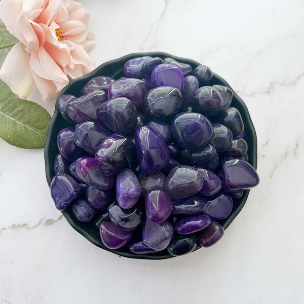 Purple Agate Tumbled Stones | Polished Purple Agate Crystal Gemstones (Dyed) | Shop Metaphysical Crystals for Crown Chakra