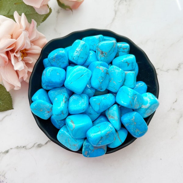 Blue Howlite Tumbled Stones | Polished Blue Howlite Gemstones (Dyed) | Shop Metaphysical Crystals for Throat Chakra