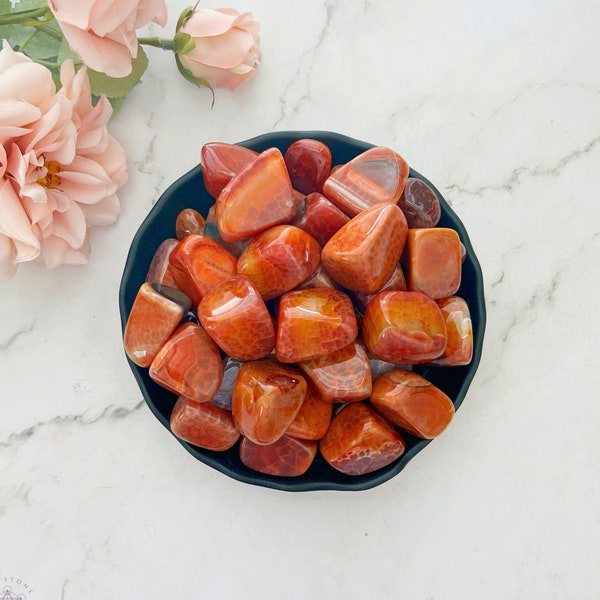 Fire Agate Tumbled Stones | Polished Fire Agate Crystal Gemstones | Shop Orange Metaphysical Crystals for Root Chakra