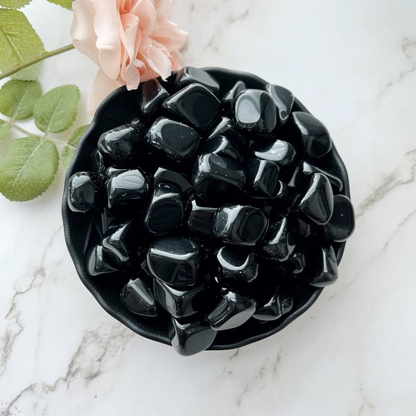 Black Obsidian Tumbled Stones | Polished Obsidian Crystal | Shop Metaphysical Crystals for Root Chakra
