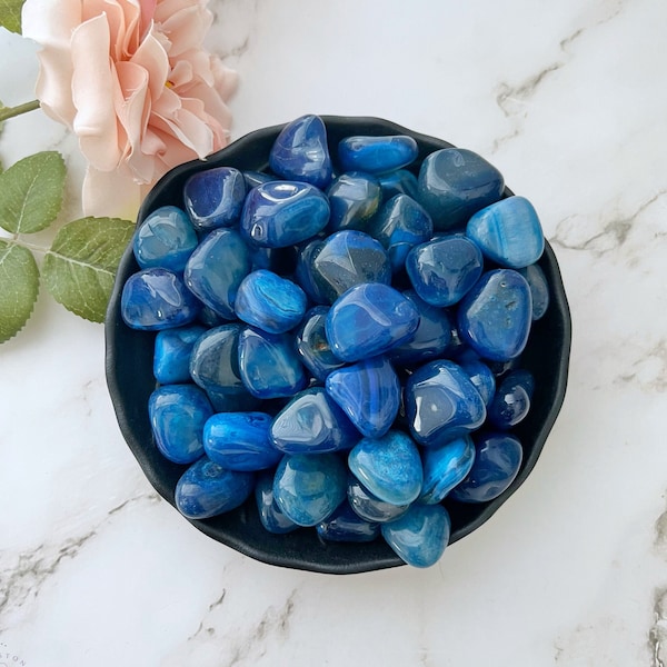 Blue Agate Tumbled Stones | PolishedBlue Agate Crystal (Dyed) | Shop Metaphysical Crystals for Third Eye, Throat Chakras