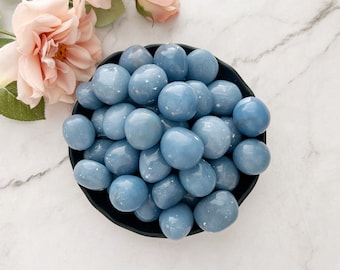 Angelite Tumbled Stones | Polished Angelite Crystal | Blue Anhydrite, Angeline, Angel Stone | Shop Metaphysical Crystals for Crown - Throat