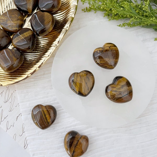 1" Mini Tiger Eye Heart | Polished Small Golden Tiger's Eye Crystal Pocket Heart | Shop Metaphysical Crystals, Solar Plexus, Sacral Chakras