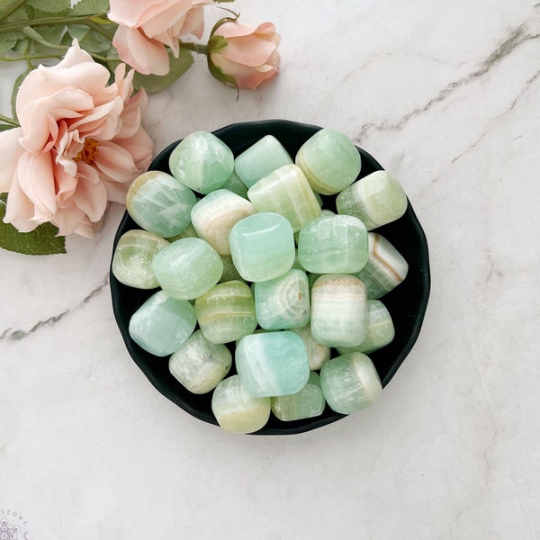 Pistachio Green Calcite Tumbled Stones | Polished Pistachio Green Calcite Crystal, Gemstones | Shop Metaphysical Crystals for Heart Chakra