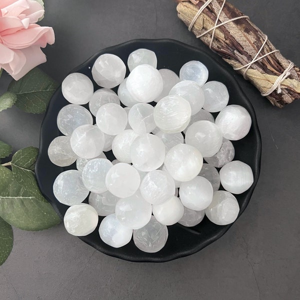 Mini Selenite Sphere, Round Selenite Crystal Sphere, Polished Tumbled Selenite Stones, Shop Metaphysical Crystals for Crown Chakra