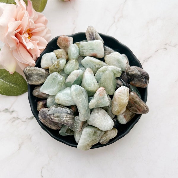 Prasiolite Tumbled Stones | Polished Vermarine Gemstones | Greened Amethyst Crystals | Shop Green Metaphysical Crystals for Heart Chakra