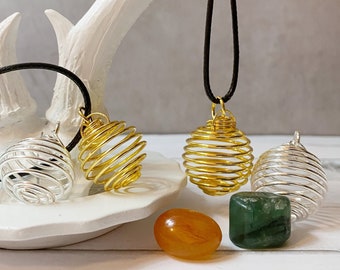 Empty Spiral Cage Necklace, Cage Spring Pendant, Crystal Cage, Spiral Cage for Crystals, Turn Your Favorite Crystal Into A Necklace