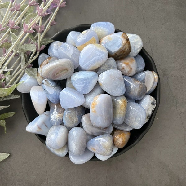 Blue Chalcedony Tumbled Stones | Polished Blue Chalcedony Crystal Gemstones | Shop Metaphysical Crystals for Throat Chakra