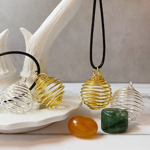 Spiral Crystal Cage Necklace: Silver, Gold, or Copper Pendant