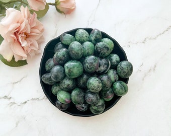 Ruby Zoisite Tumbled Stones | Polished Ruby Zoisite (Anyolite) Crystal Gemstones | Shop Green Metaphysical Crystals, Heart, Root Chakras