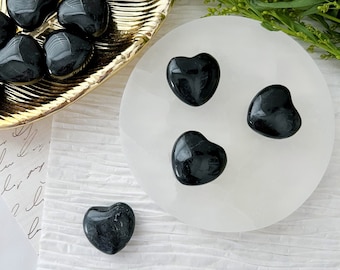 1" Mini Black Tourmaline Crystal Heart | Polished Small Black Tourmaline Pocket Heart | Shop Metaphysical Crystals for Root Chakra