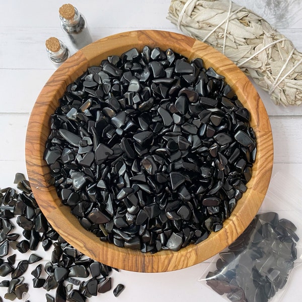 Obsidian Crystal Chips | Polished Mini Black Obsidan Roller Ball Crystal Gemstone Chips for Orgone, Candles, Crafts, Jewelry, Spells, Art