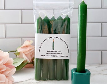 5" Green Unscented Spell Candles, Green Witch Chime Candles for Spells, Ritual Candles, Small Bulk Candles, Green Candles, Spellwork, Magic