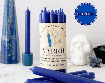 Myrrh Blue Spell Candles, 5" Blue Chime Candles, Witch Candles, Ritual Candles, Small Bulk Candles, Blue Candles for Spellwork, Intuition