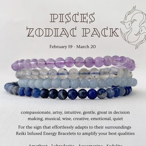 Pisces Bracelet Set, Pisces Crystal Gemstone Beaded Bracelets, Pisces Crystal Kit, Birthday Present, Pisces Zodiac Gift Idea, Women, Friend