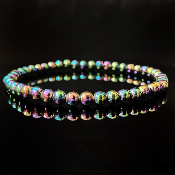 4mm Rainbow Hematite Beaded Bracelet | Rainbow Hematite Bead Stretch Bracelet | Shop Metaphysical Crystals and Bracelets