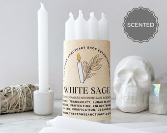 White Sage White Spell Candles, 5" Scented White Sage Chime Candles, Witch Candles, Ritual Candles, Small Bulk Candles, Candles for Peace