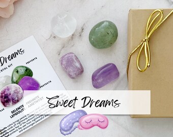 Sweet Dreams Crystal Set| Crystal Kit for Peaceful Sleep | 4 Tumbled Stone Metaphysical Crystal Sleep Kit for Dreams, Fears, Bedtime