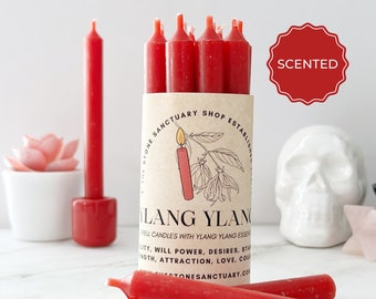 Ylang Ylang Red Spell Candles, 5" Red Chime Candles, Witch Candles for Spells, Ritual Candles, Small Bulk Candles, Red Candles, Love, Magic