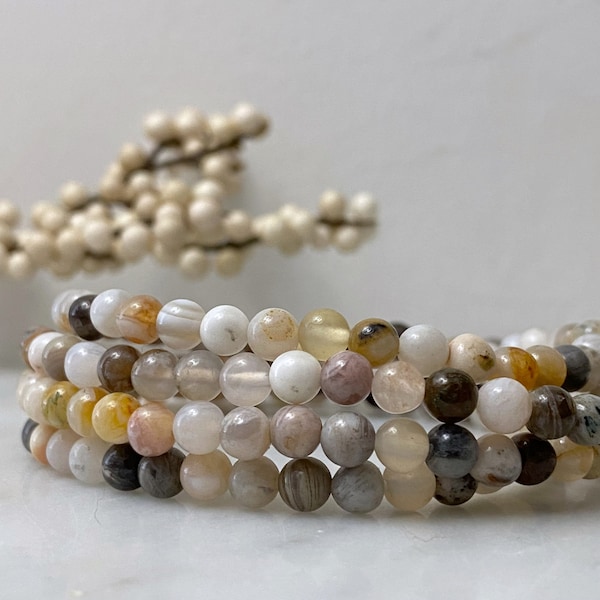 4mm Bamboo Agate Beaded Bracelet | Bamboo Leaf Agate Energy Bracelet, Bamboo Leaf Gemstone Bracelet, Metaphysical Crystal Healing Bracelet