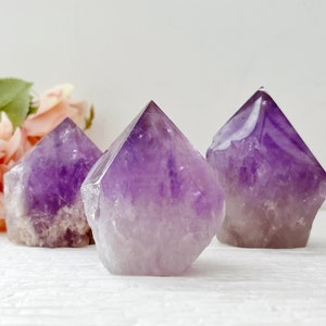 Amethyst Top Polished Point | 2-6&quot; Polished Amethyst Top Point w/Rough Edge & Cut Base | Brazilian Amethyst Energy Generator