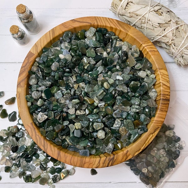 Green Moss Agate Crystal Chips | Mini Green Moss Agate Roller Ball Crystal Gemstone Chips for Orgone, Candles, Crafts, Jewelry, Spells, Art