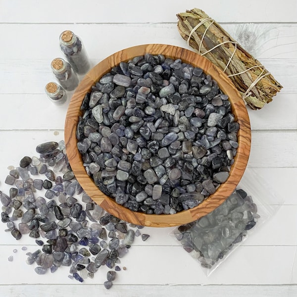 Iolite Crystal Chips | Mini Blue Iolite Roller Ball Crystal Gemstone Tumbled Chips for Orgone, Candles, Crafts, Jewelry, Spells, Art