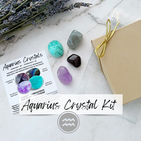 Aquarius Crystal Kit | Set of 4 Crystals for Aquarius | Great Idea for Birthday Gift for Him, Her | Shop Metaphysical Zodiac Crystals