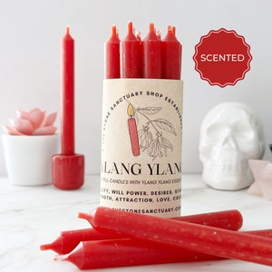 Ylang Ylang Red Spell Candles, 5 Red Chime Candles, Witch Candles for Spells, Ritual Candles, Small Bulk Candles, Red Candles, Love, Magic image 1