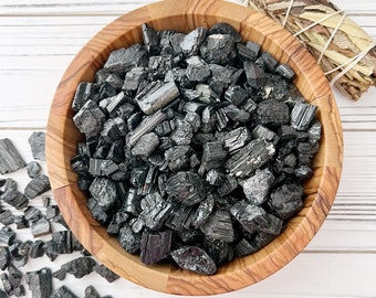 Raw Black Tourmaline Chips | Mini Natural Black Tourmaline Roller Ball Crystal Gemstones for Orgone, Candles, Crafts, Jewelry, Spells, Art