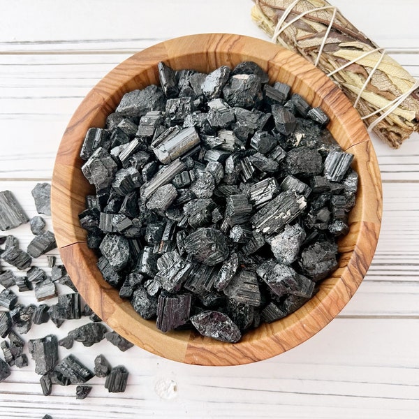 Raw Black Tourmaline Chips | Mini Natural Black Tourmaline Roller Ball Crystal Gemstones for Orgone, Candles, Crafts, Jewelry, Spells, Art