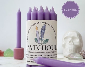 Patchouli Light Purple Spell Candles, 5" Patchouli Scented Purple Chime Candles, Witch Candles, Ritual Altar Candles, Bulk Candles for Magic