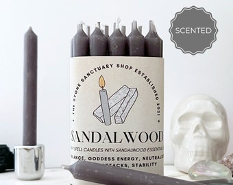 Sandalwood Gray Spell Candles, 5" Sandalwood Scented Grey Chime Candles, Witch Candles, Ritual Altar Candles, Bulk Candles for Magic