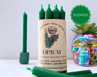 Opium Green Spell Candles, 5" Green Chime Candles, Witch Candles, Ritual Candle, Small Bulk Candles, Green Candles for Spellwork