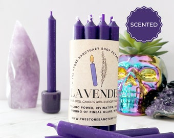 Lavender Scented Purple Spell Candles, 5" Purple Chime Candles, Witch Candles, Ritual Candles, Small Bulk Candles, Purple Candles for Wisdom