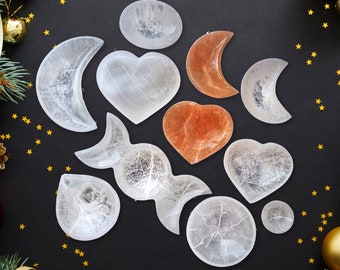 Selenite Bowl - Select Your Shape and Size for Crystal Charging, Crescent, Triple Moon, Heart, Round, Oval, Teardrop, Small to Large