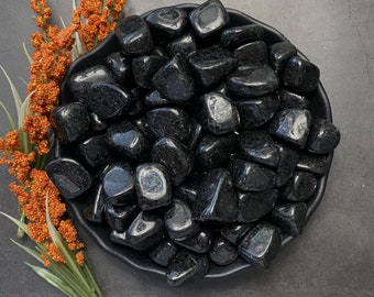 Nuummite Tumbled Stones | Polished Nuummite Crystal Gemstones | The Sorcerer's Stone | Shop Black Metaphysical Crystals for Root Chakra